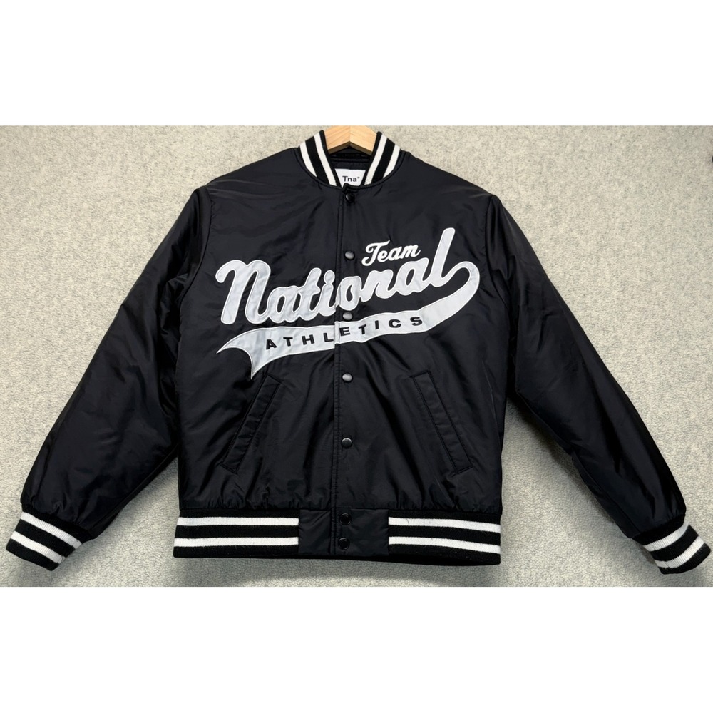 Tna Mens Stadium Varsity Jacket Black White Team National Athletics Pockets XS